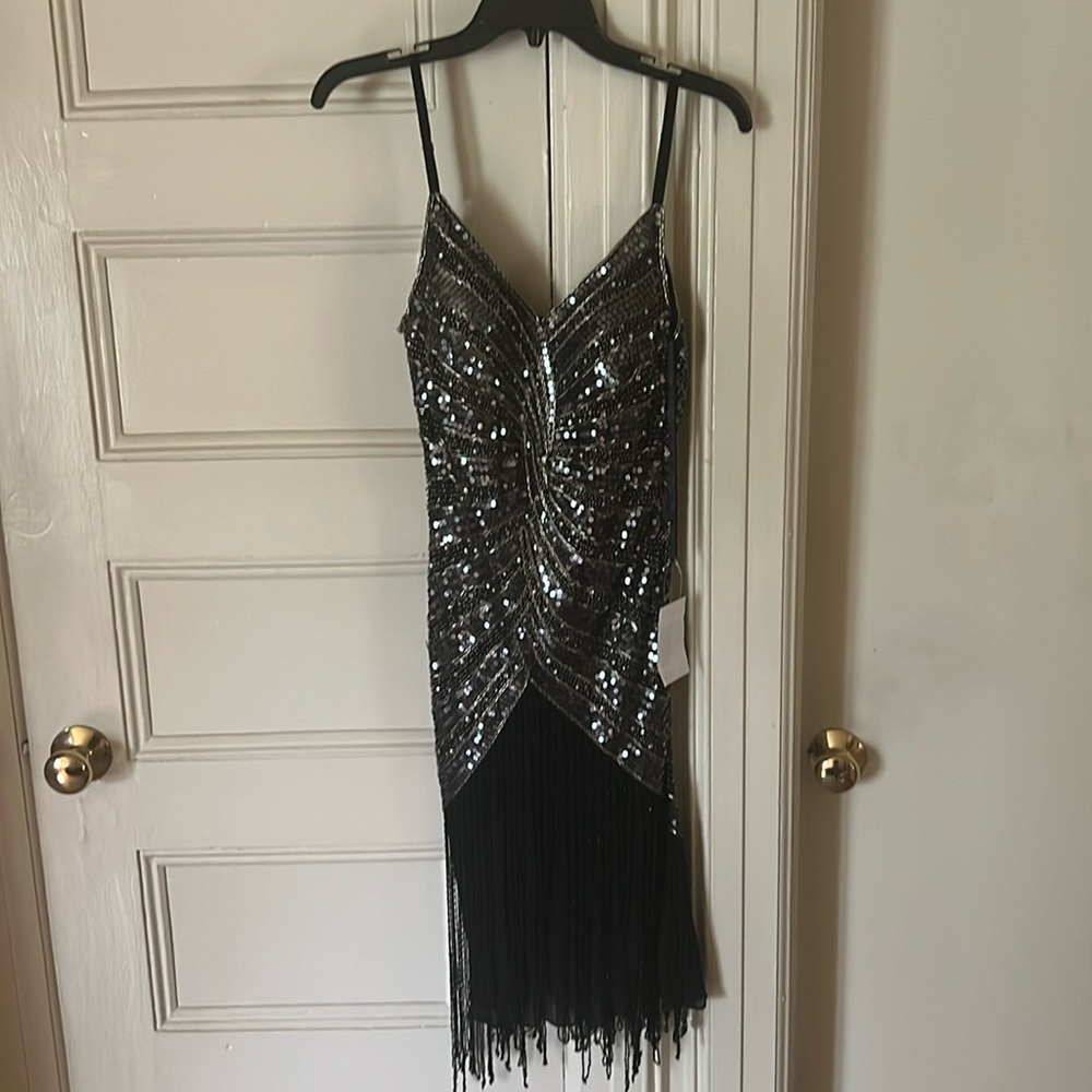 Cache Sparkling Black and Silver Mini Dress